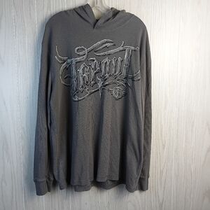 Tapout Hoodie Men XXL  Gray Thermal Waffle Knit Long Sleeve MMA Graphic Pullover